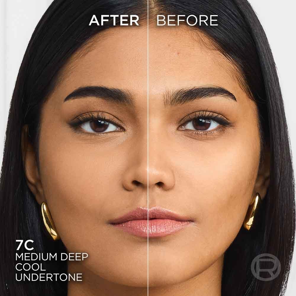 True Match liquid foundation 7C medium deep cool undertone - Before After